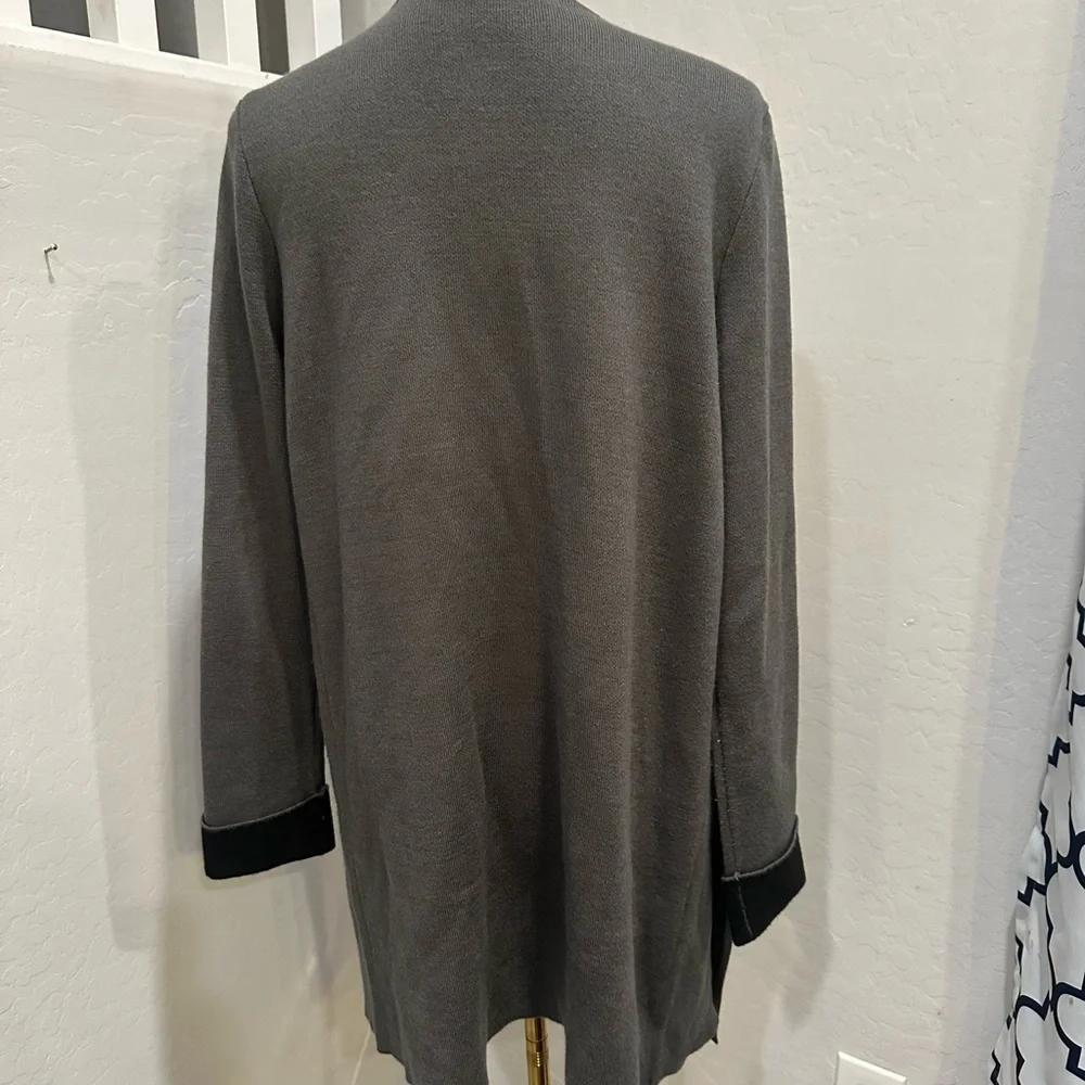 Joan Vass Charcoal Open Front long ‎ Cardigan with black lining
